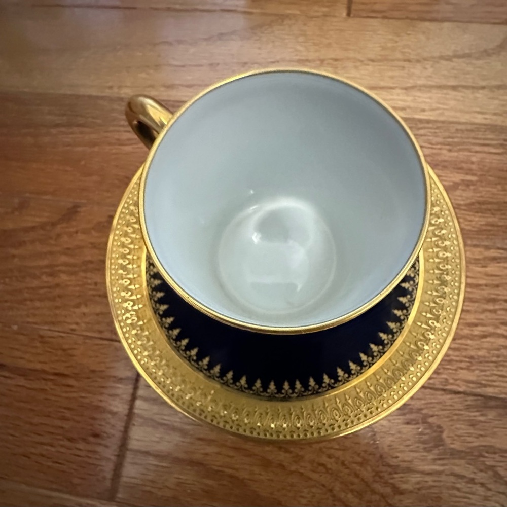 Limoges Unic 12 Rue Paris Incrustation Cobalt and Gold Demitasse Cup Set - Picture 2 of 5